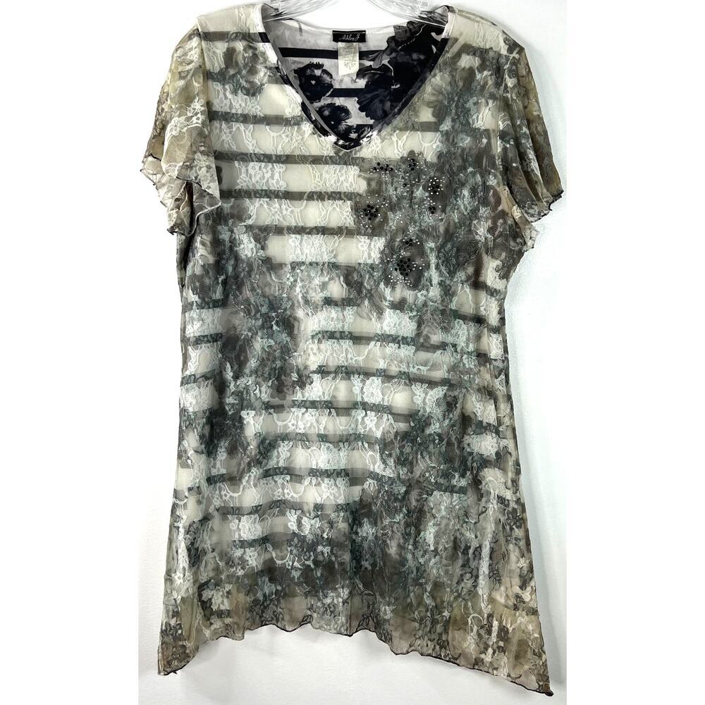 Ashley J. Tunic Top Lace Floral Asymmetrical Hem Sparkly Beaded Fairygoth Size S